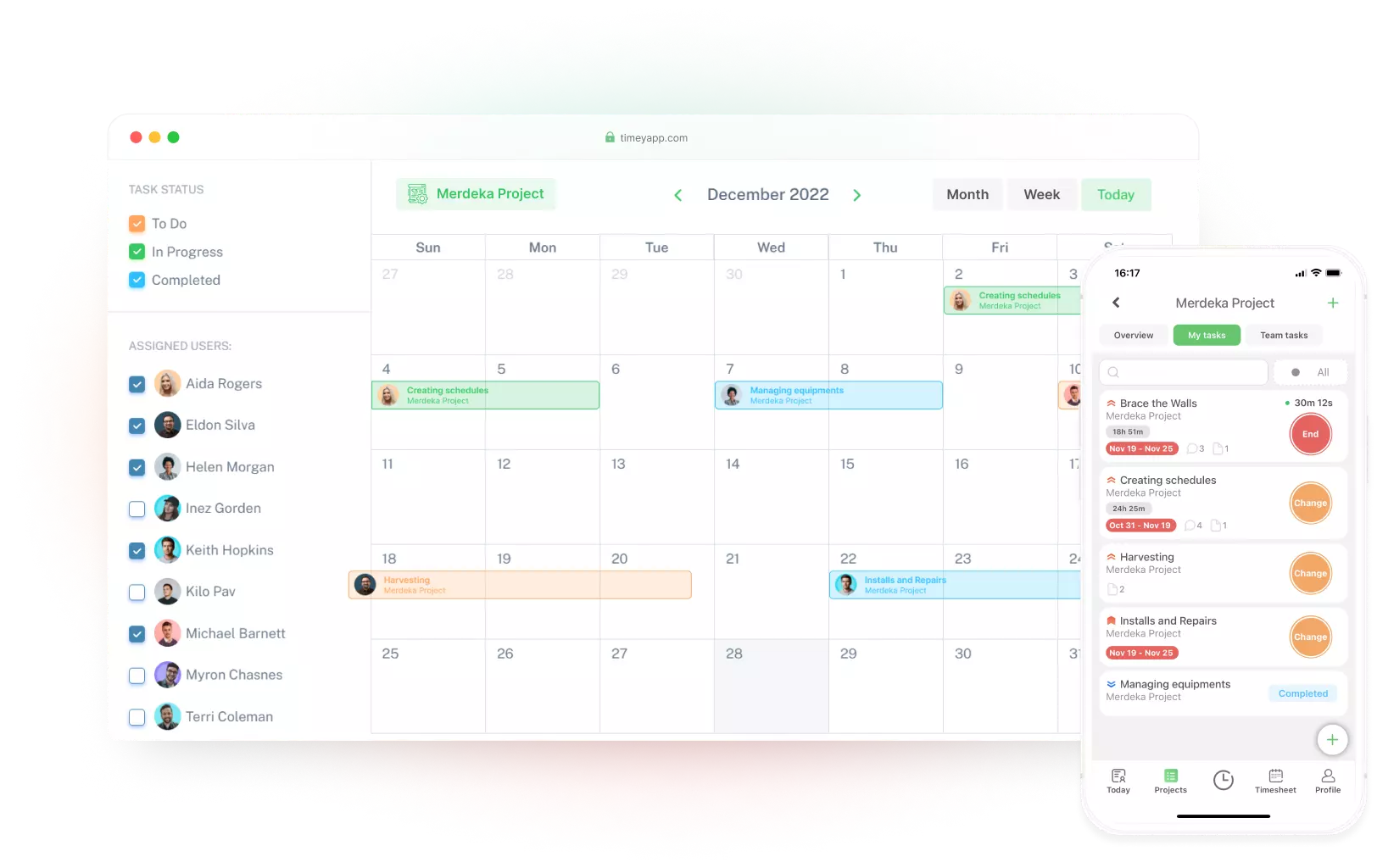Time tracking calendar for task management